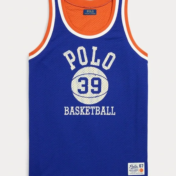 Polo Ralph Lauren Logo Mesh Tank Basketball Jersey in Royal/Orange